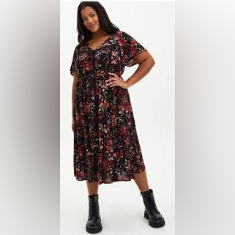 Torrid Floral Gauze Skater Midi Dress Size 2X